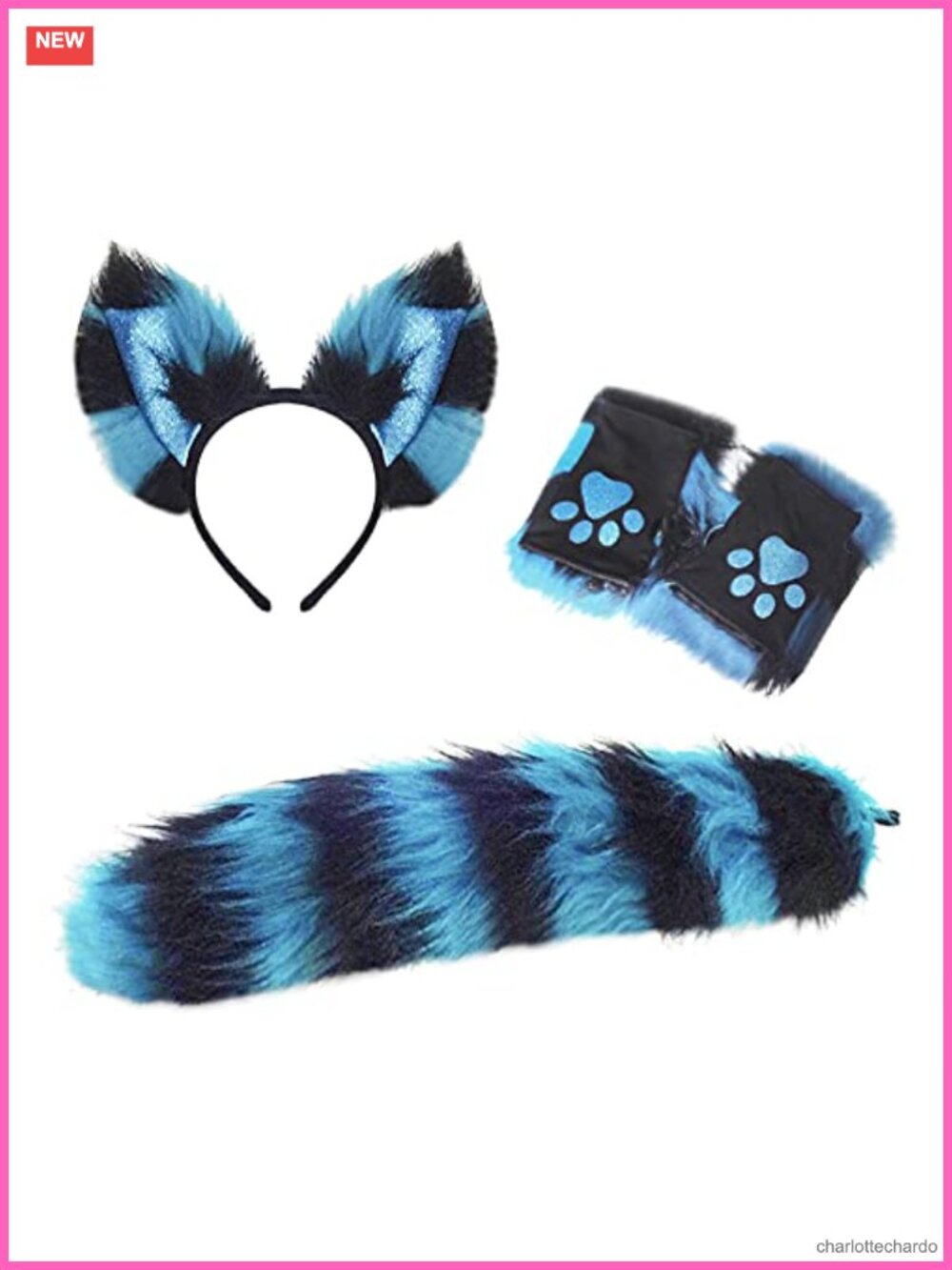Faux Fur Cat Wolf Fox Tail Ear Headband Paw Gloves Cosplay Set